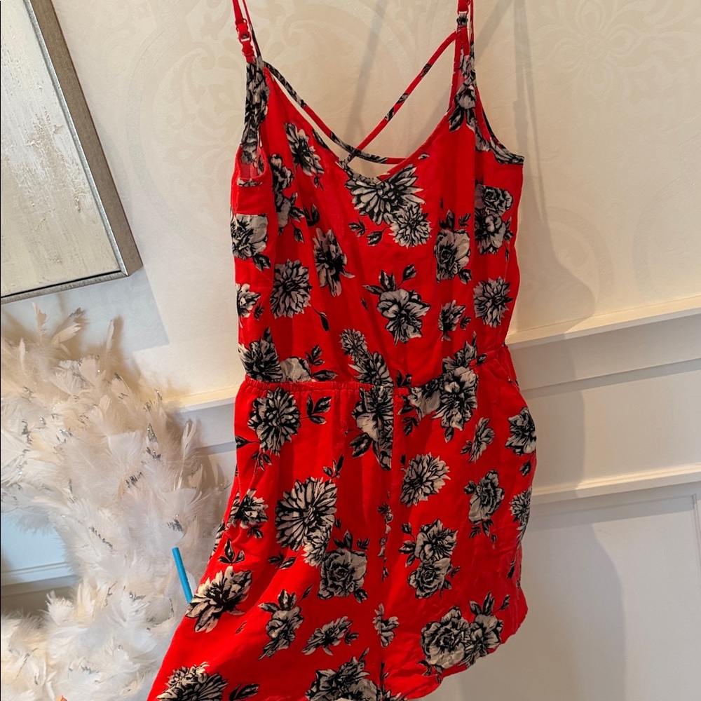 H&M Red Floral Jumpsuit